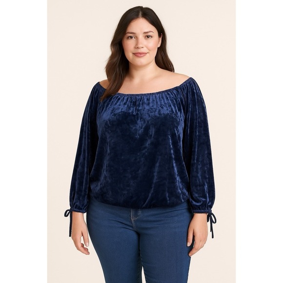 American Eagle Outfitters Tops - American Eagle Top Off the Shoulders Navy Velvet Ties Womens Size Medium Peasant